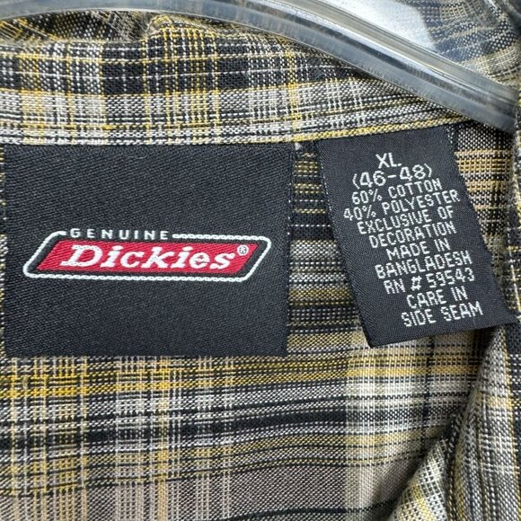 Dickies Men’s Short Sleeve Windowpane Plaid Work Shirt XL Brown Black Button-Up - Picture 4 of 8